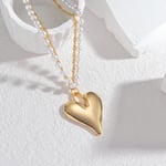 Gold color / 1 Piece Simple Mid-Century Style Heart Shape Stainless Steel  Gold Color Inlay Pearl Women's Pendant Necklace Picture2